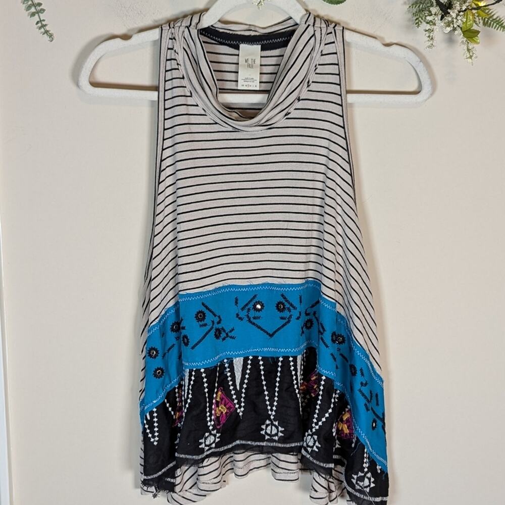 Free People We the Free North South Stripe Embroidered Tank Top Blouse